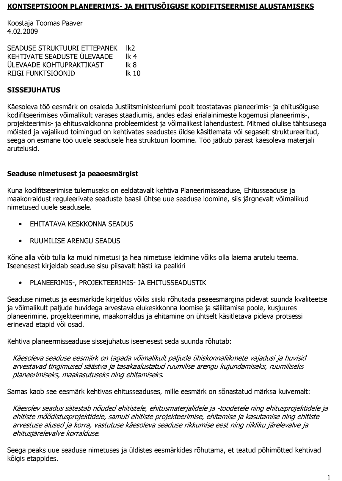 Kontseptsioon planeerimis- ja ehitusõiguse kodifitseerimiseks